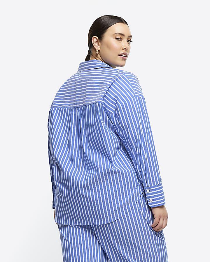 River Island Plus Blue Stripe Long Sleeve Shirt