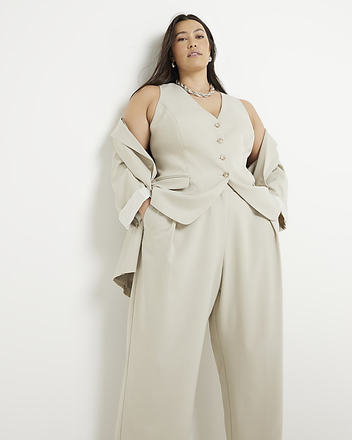 River Island Plus Light Green Wide Leg Trousers