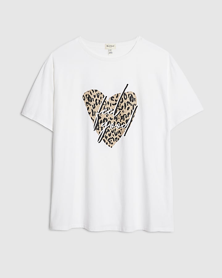 River Island Plus White Feel Good T-Shirt