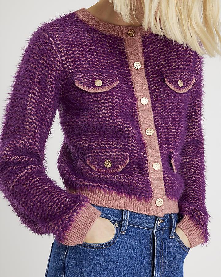River Island Purple Boucle Knitted Cardigan