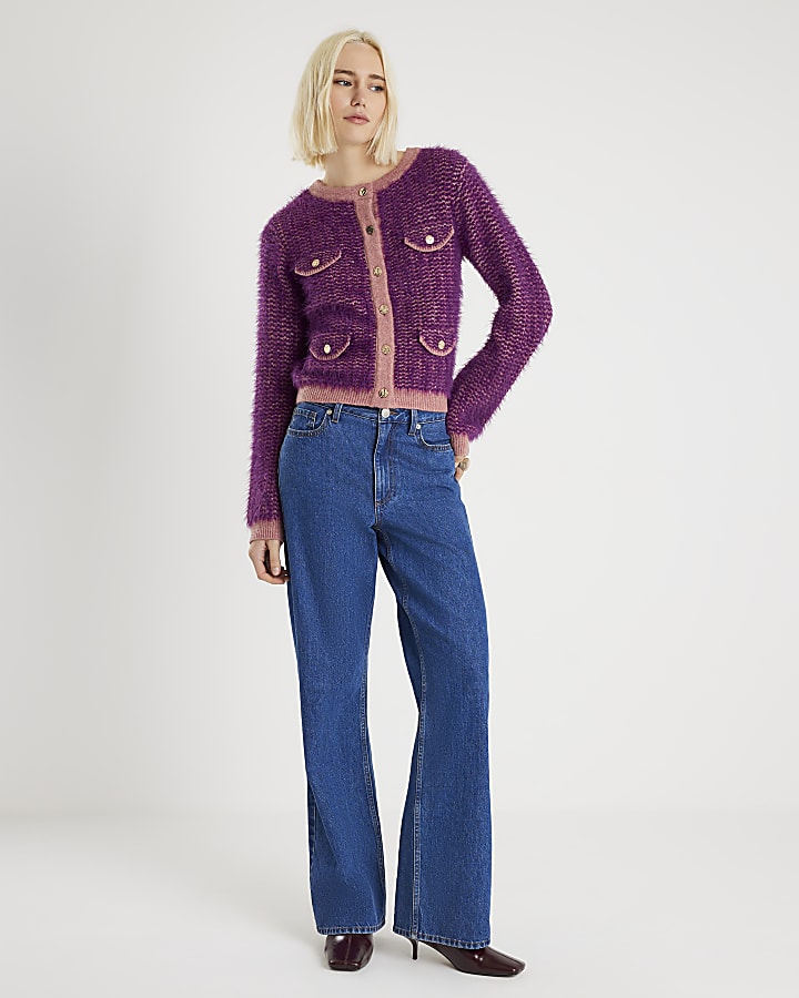 River Island Purple Boucle Knitted Cardigan