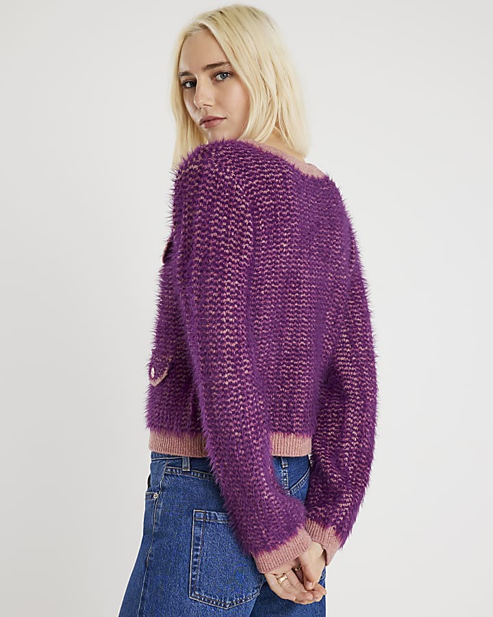 River Island Purple Boucle Knitted Cardigan