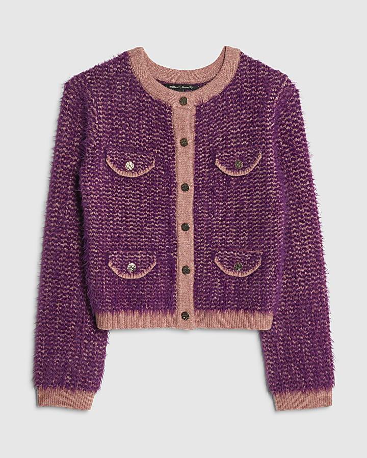 river island Purple Boucle Knitted Cardigan