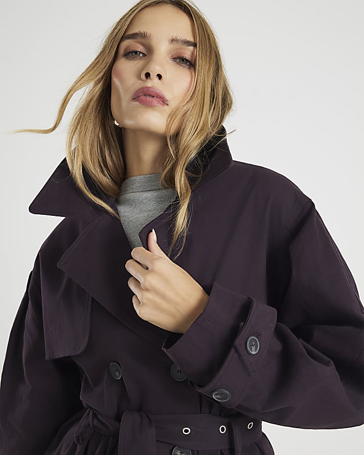 River Island Purple Cropped Trench Coat