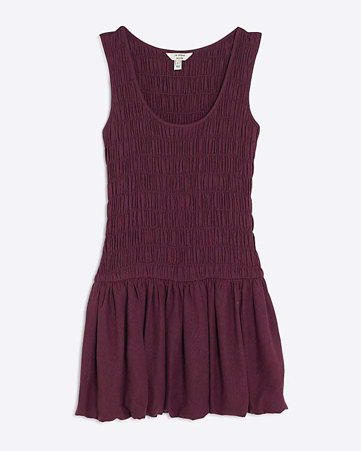 river island Purple Linen Blend Shirred Mini Dress