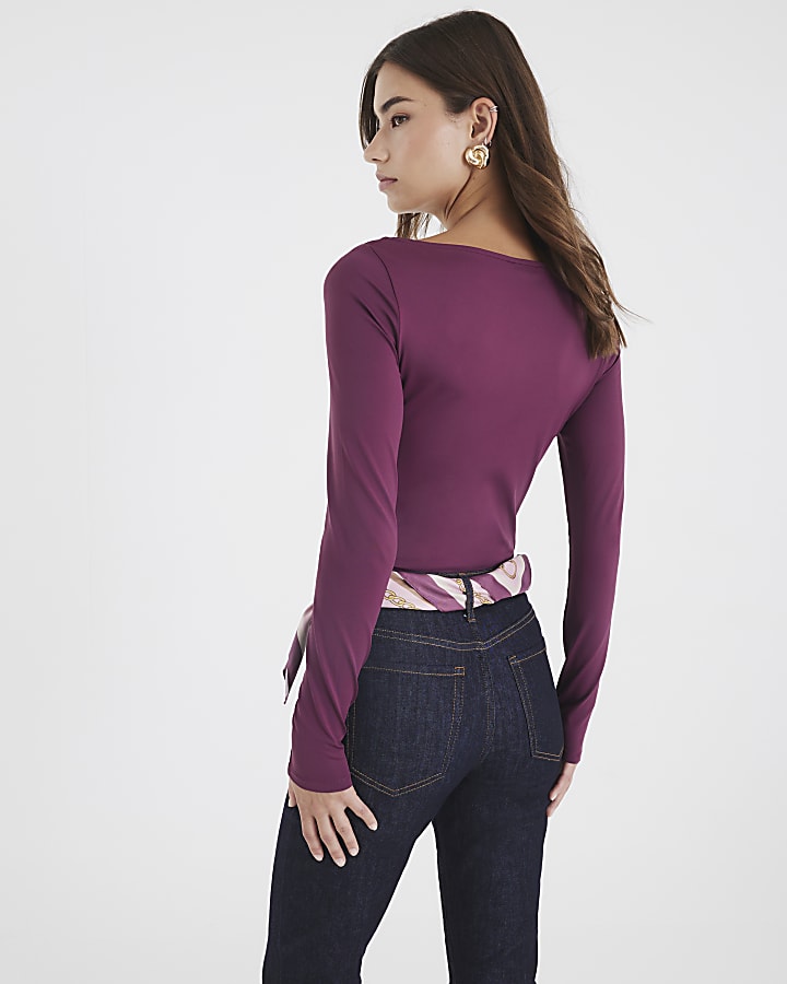 River Island Purple Long Sleeve Ruched Drape Top