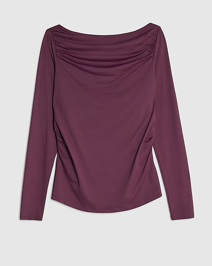 river island Purple Long Sleeve Ruched Drape Top