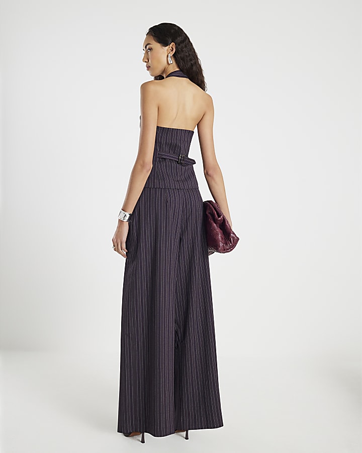 River Island Purple Pinstripe Wide Leg Trousers