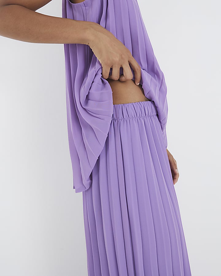 River Island Purple Plisse Wide Leg Trousers