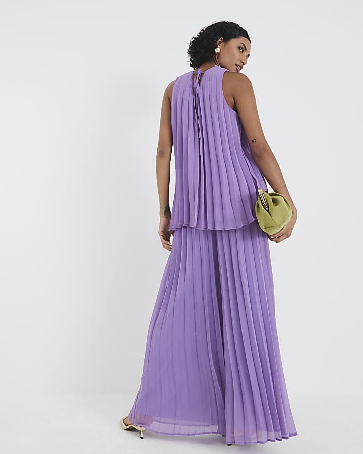 River Island Purple Plisse Wide Leg Trousers