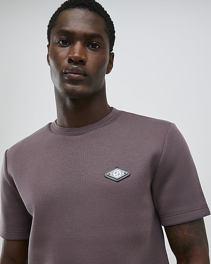 River Island Purple Slim Fit Metal Badge T-Shirt