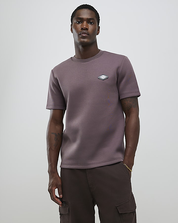 River Island Purple Slim Fit Metal Badge T-Shirt