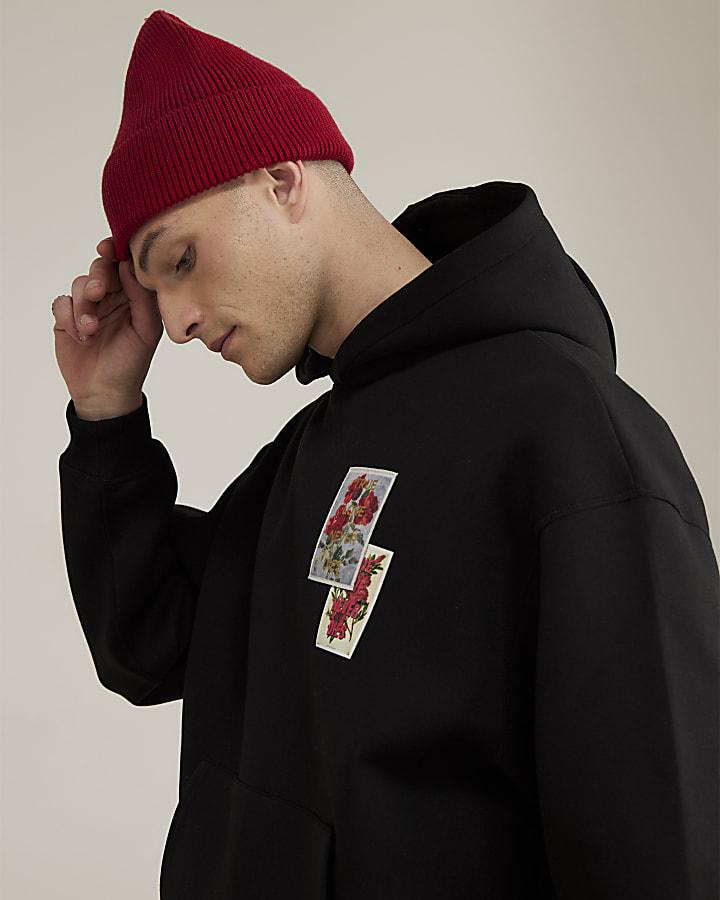 River Island Real Hackney Dave Black Floral Hoodie