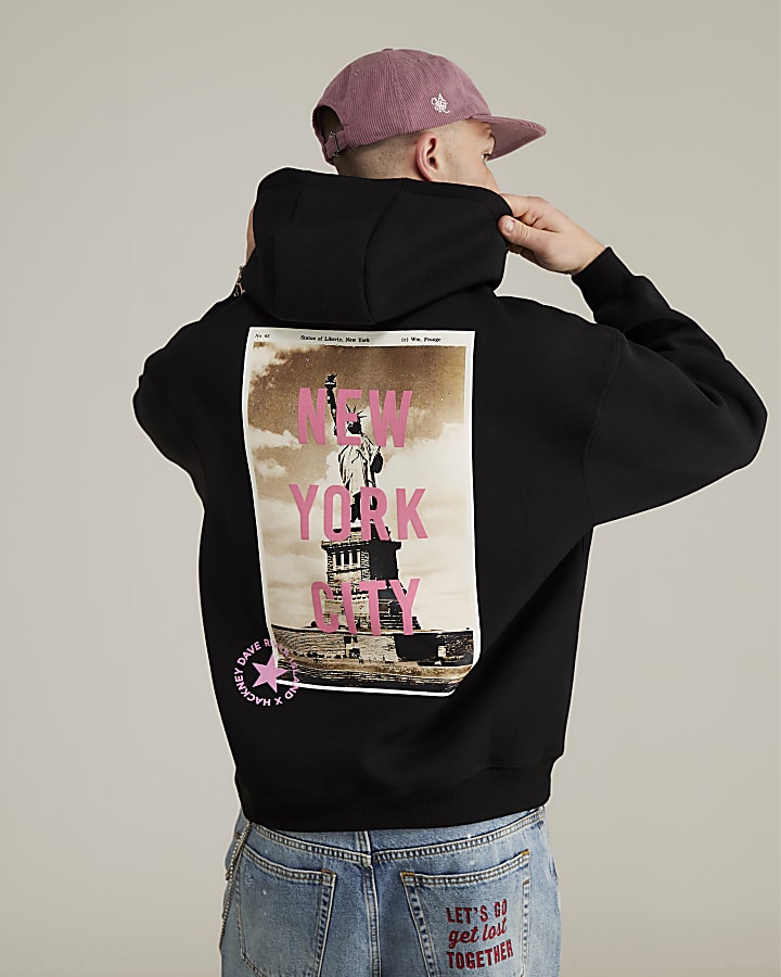 River Island Real Hackney Dave Black NY Hoodie