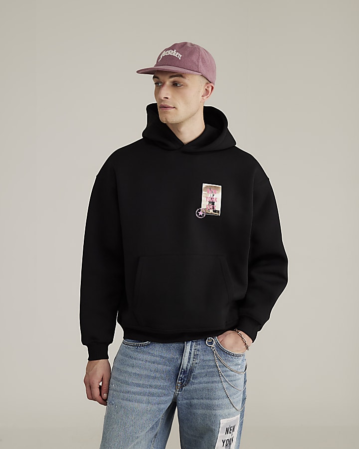 River Island Real Hackney Dave Black NY Hoodie