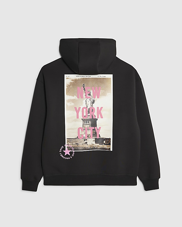 river island Real Hackney Dave Black NY Hoodie