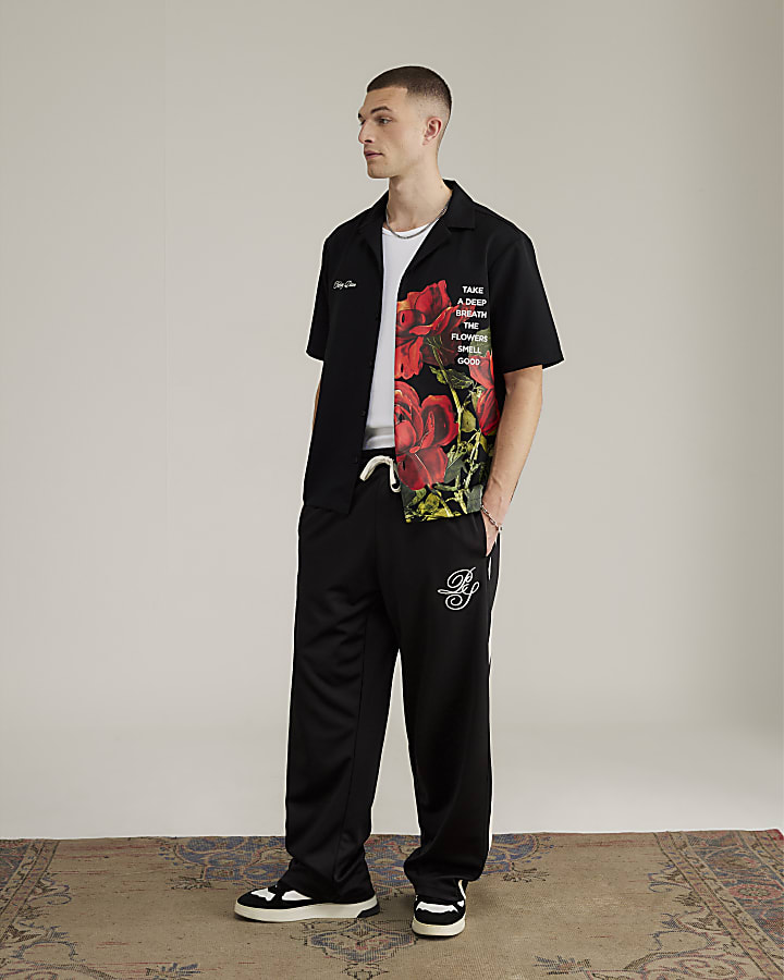River Island Real Hackney Dave Black Roses Shirt