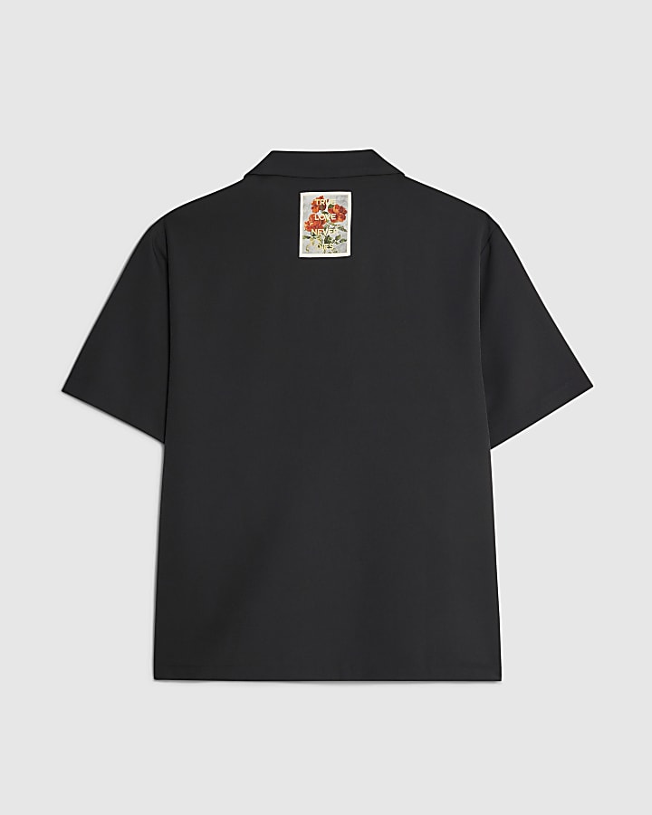 river island Real Hackney Dave Black Roses Shirt