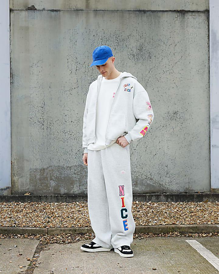 River Island Real Hackney Dave Grey Badged Hoodie