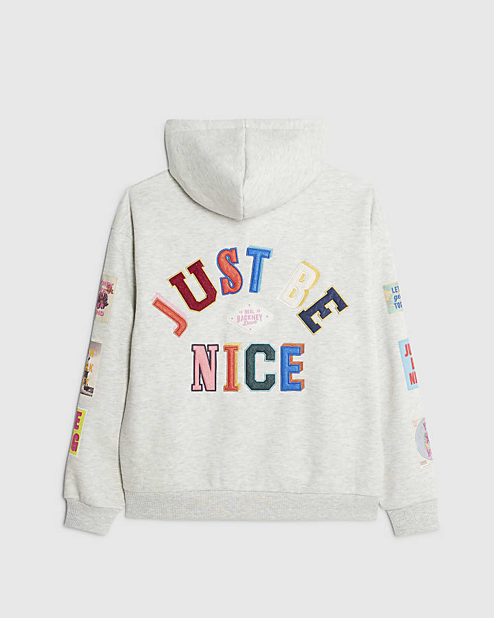 river island Real Hackney Dave Grey Badged Hoodie