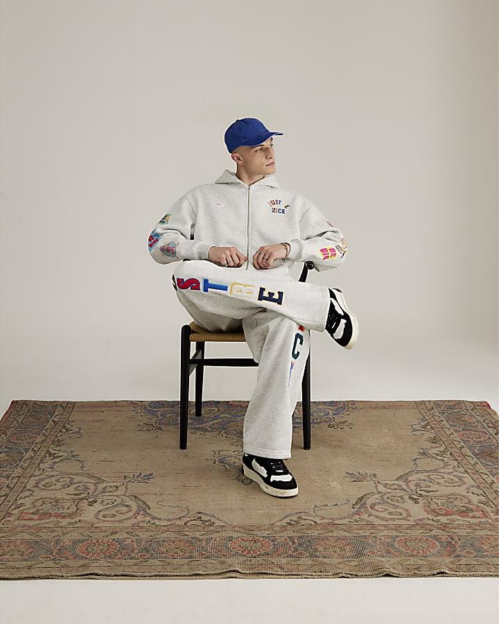 River Island Real Hackney Dave Grey Badged Joggers