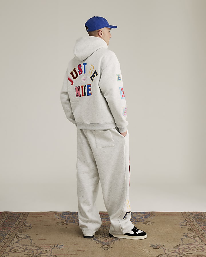 River Island Real Hackney Dave Grey Badged Joggers