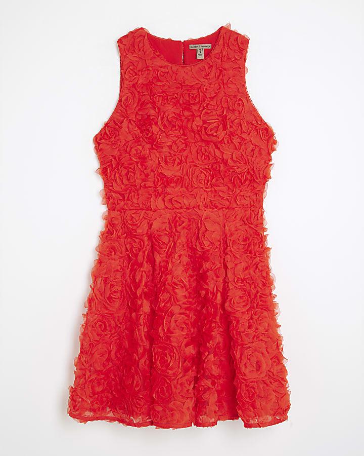 river island Red 3D Floral Mini Dress