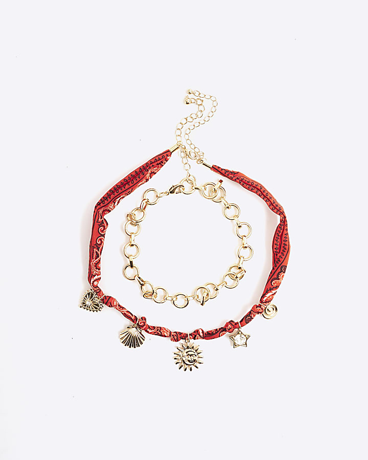 River Island Red Bandana Charm Necklace