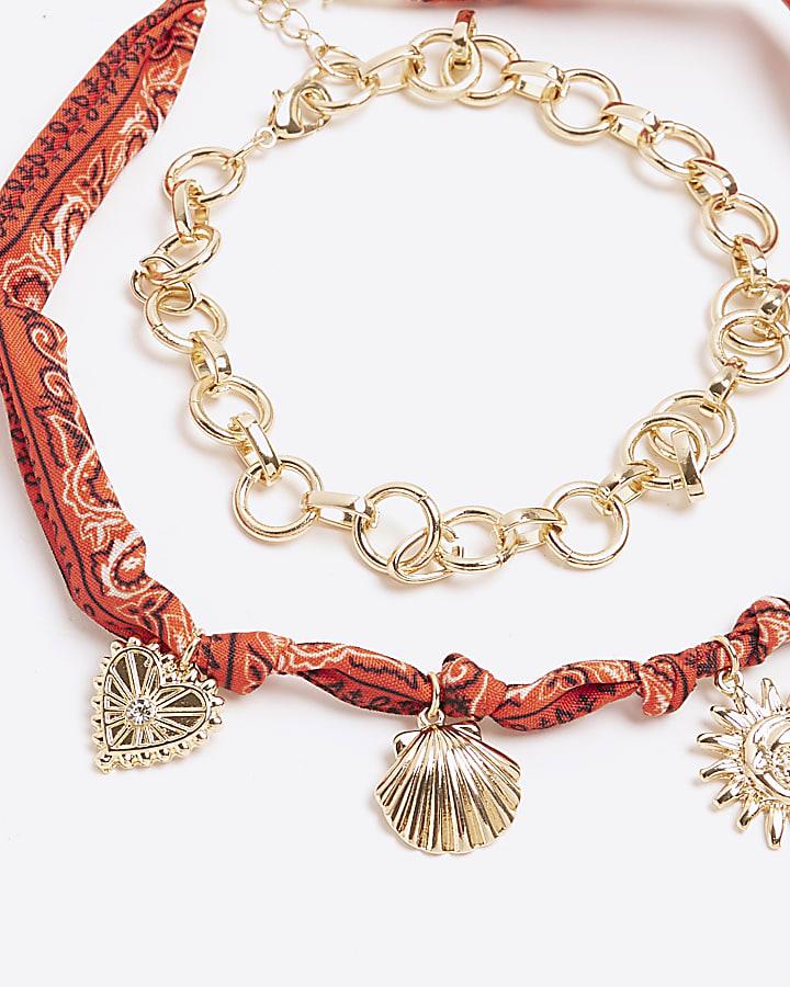 river island Red Bandana Charm Necklace