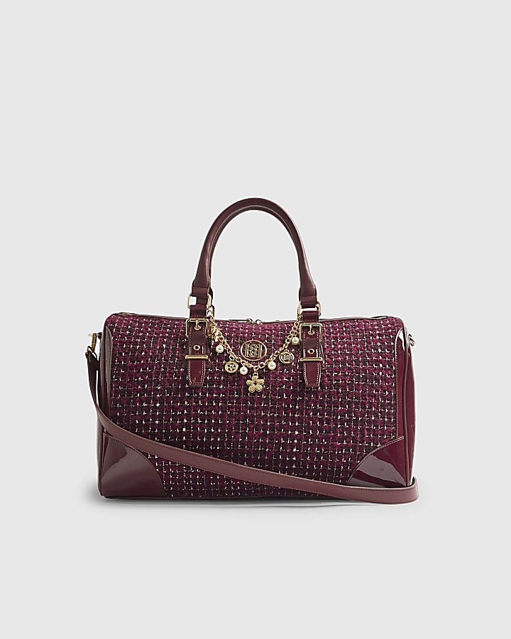 River Island Red Boucle Charm Holdall Bag