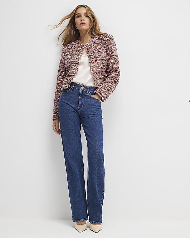 River Island Red Boucle Edge To Edge Jacket