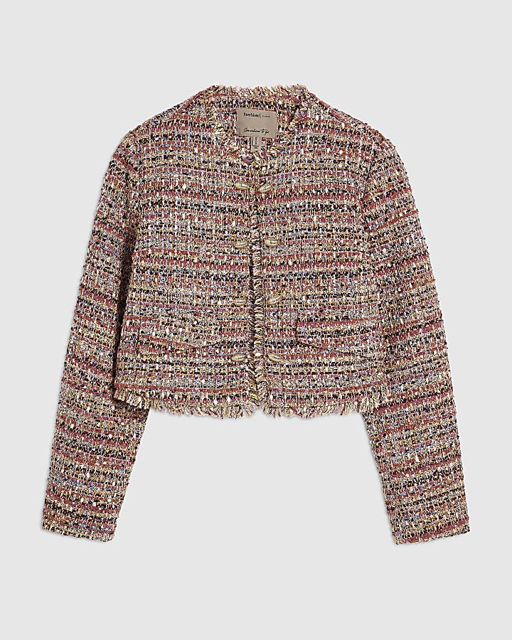 river island Red Boucle Edge To Edge Jacket