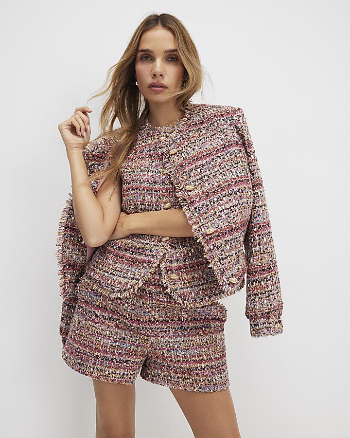 River Island Red Boucle Fringed Hem Shorts