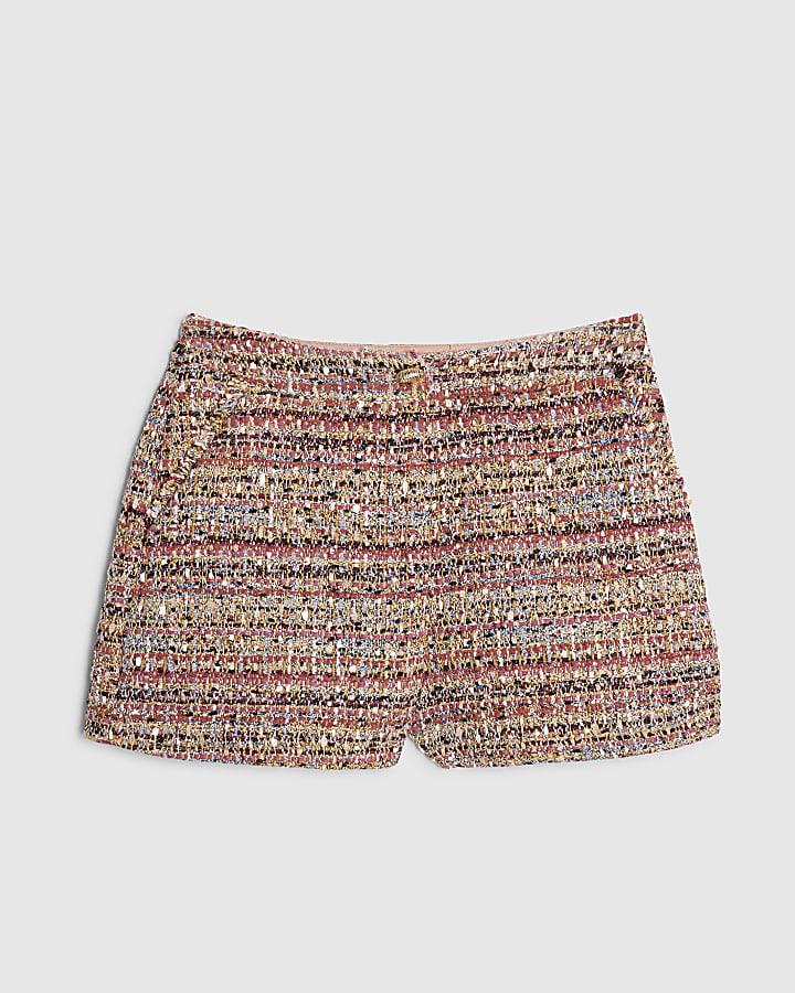 river island Red Boucle Fringed Hem Shorts