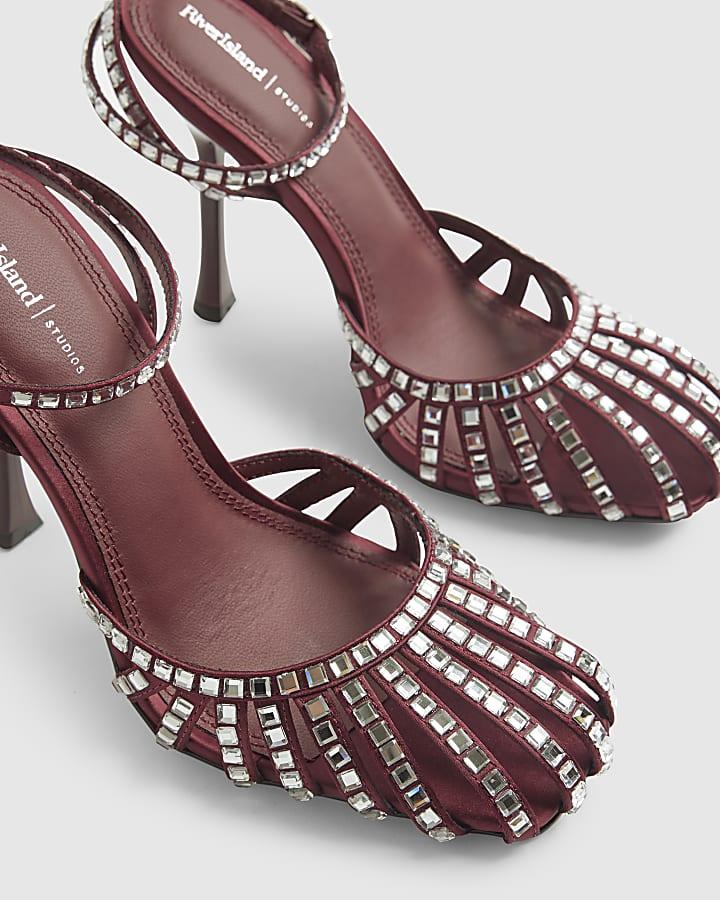 river island Red Caged Embellished Court Heels