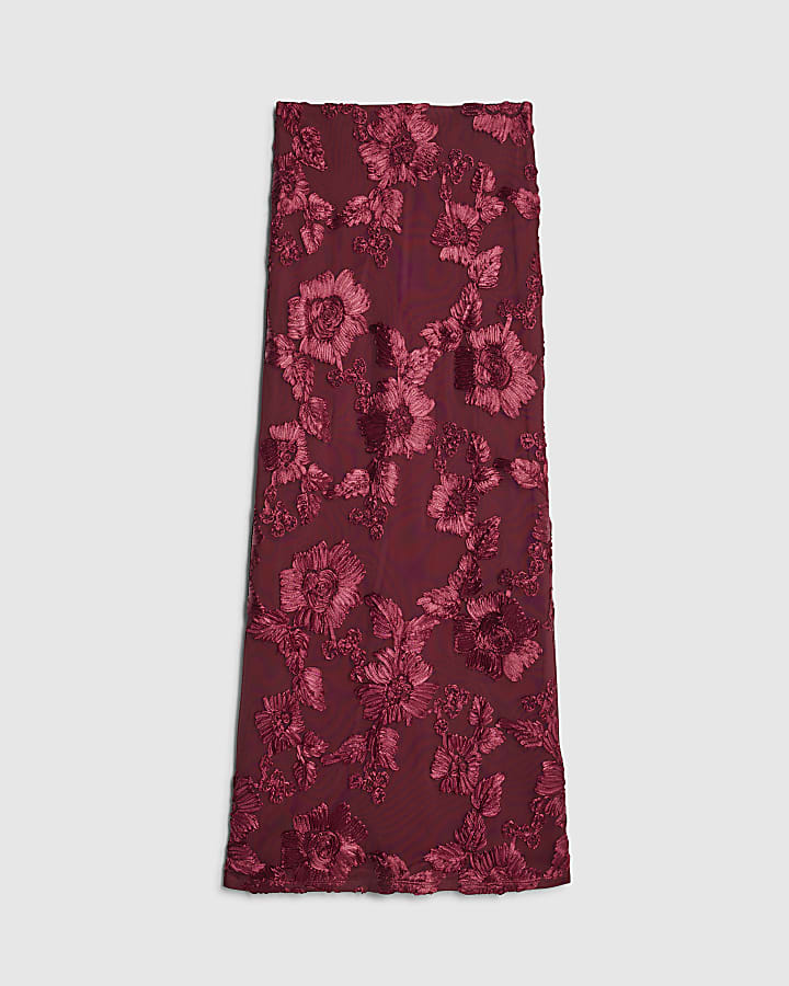 river island Red Cornelli Floral Maxi Skirt
