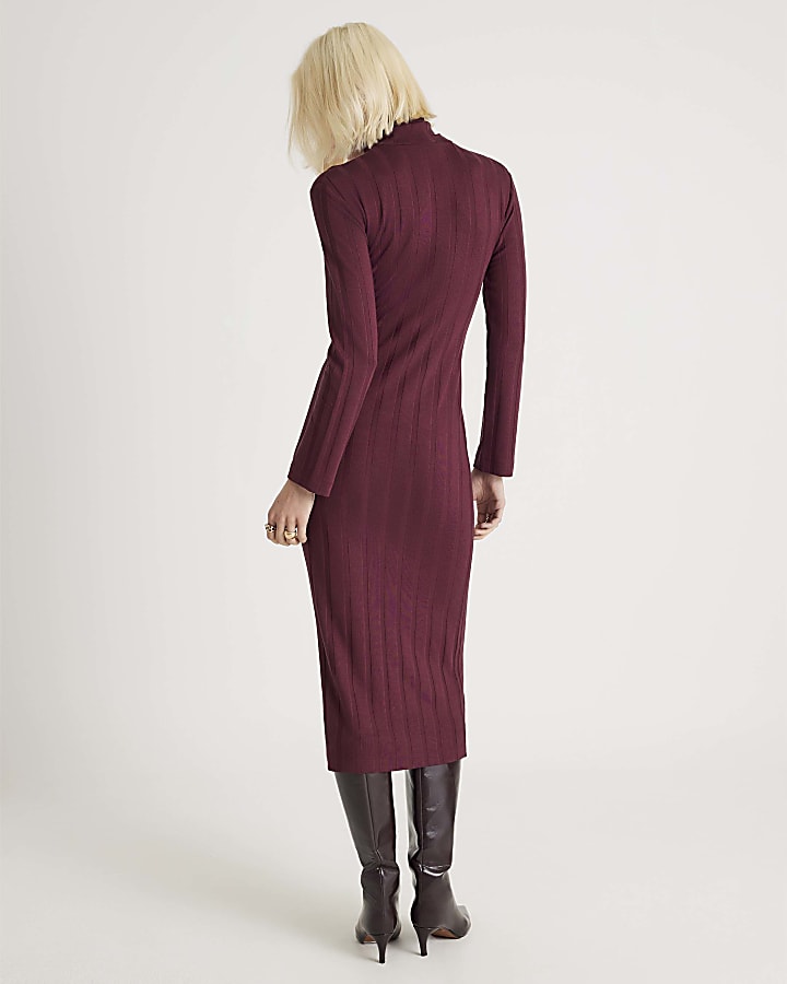 River Island Red Cosy Wide Rib Midi Dress