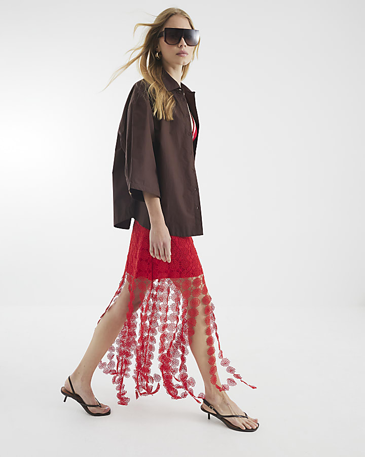 River Island Red Crochet Tassel Midi Skirt
