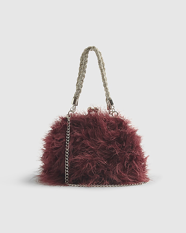 River Island Red Diamante Feather Clutch Bag
