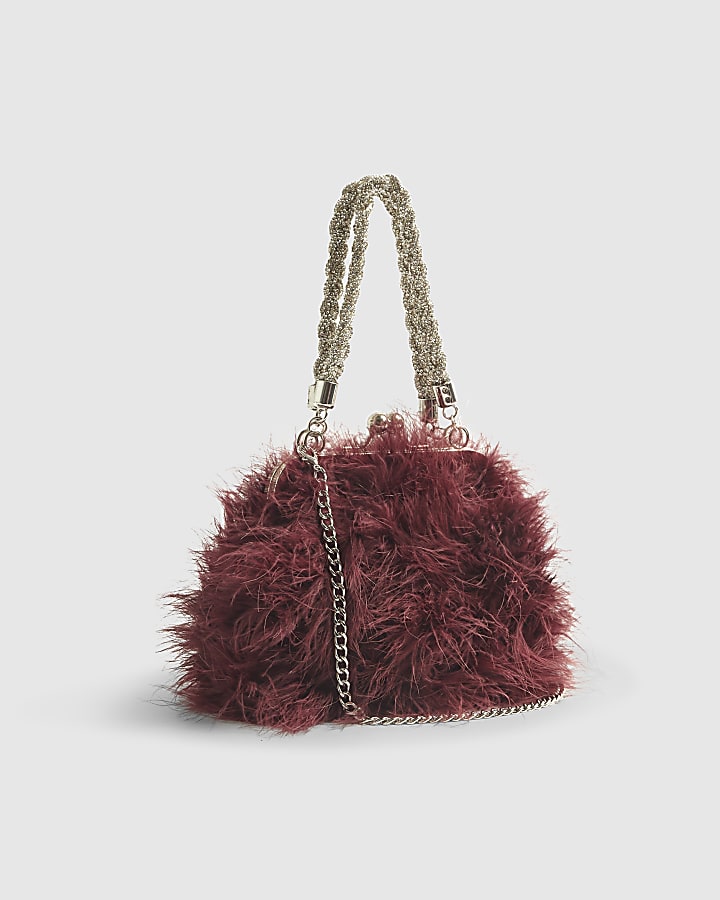 River Island Red Diamante Feather Clutch Bag