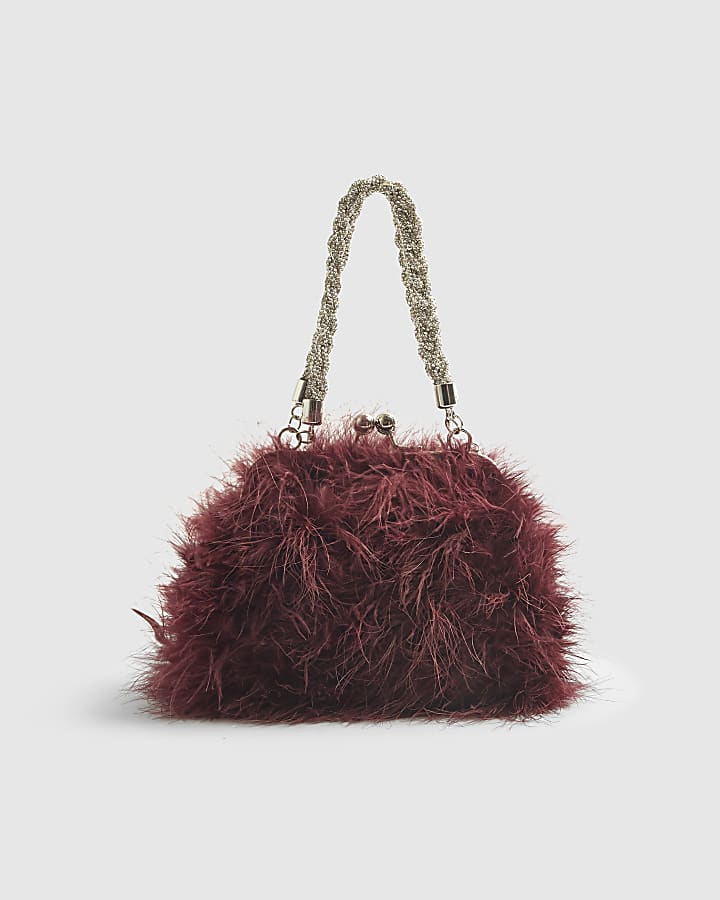 River Island Red Diamante Feather Clutch Bag