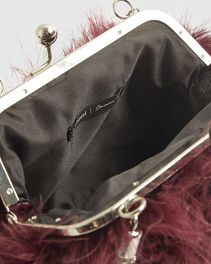 river island Red Diamante Feather Clutch bag