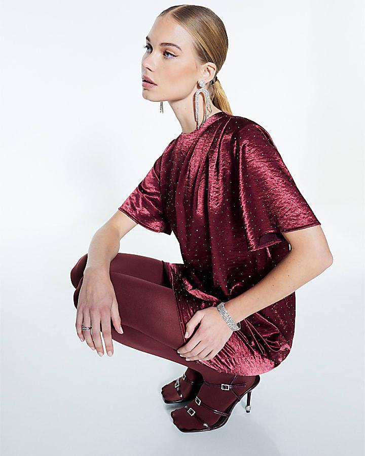 River Island Red Diamante Shift Dress