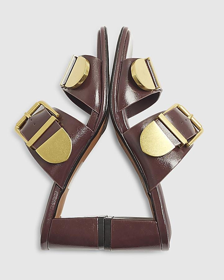 river island Red Double Buckle Mule Sandals