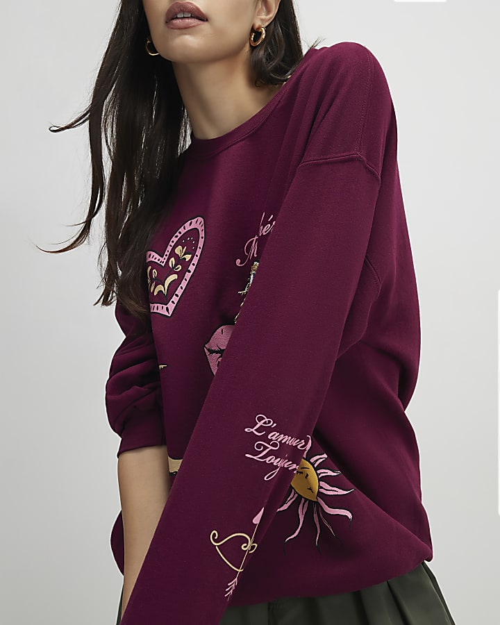 River Island Red Embellished Ma Cherie Sweatshirt