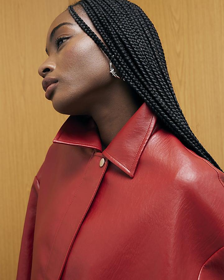 River Island Red Faux Leather Bomber Jacket