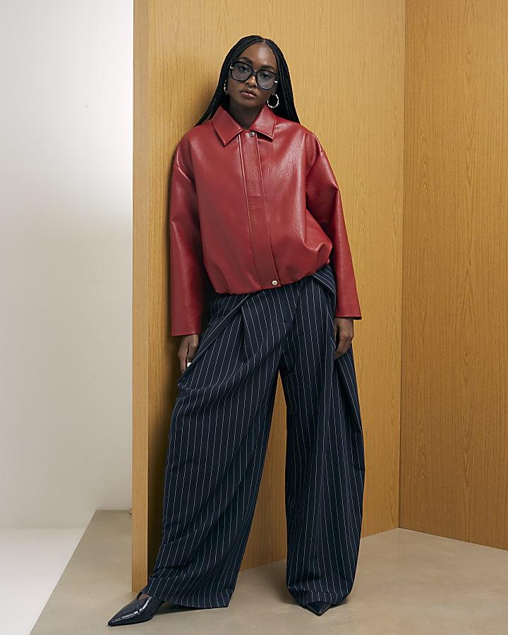 River Island Red Faux Leather Bomber Jacket