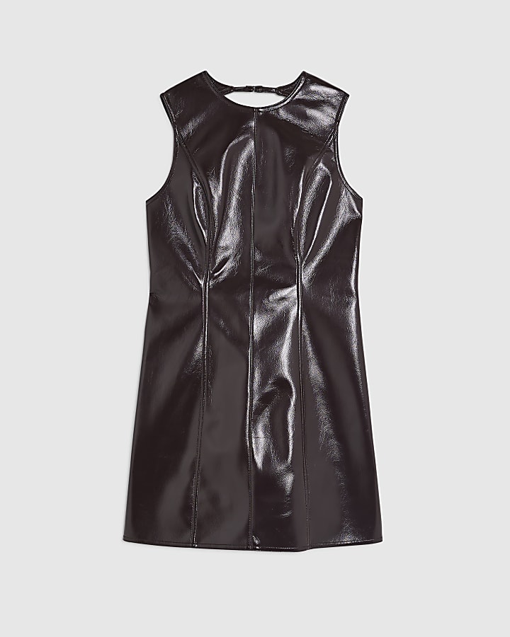 river island Red Faux Leather Bow Back Mini Dress