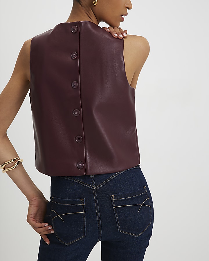 River Island Red Faux Leather Shell Top