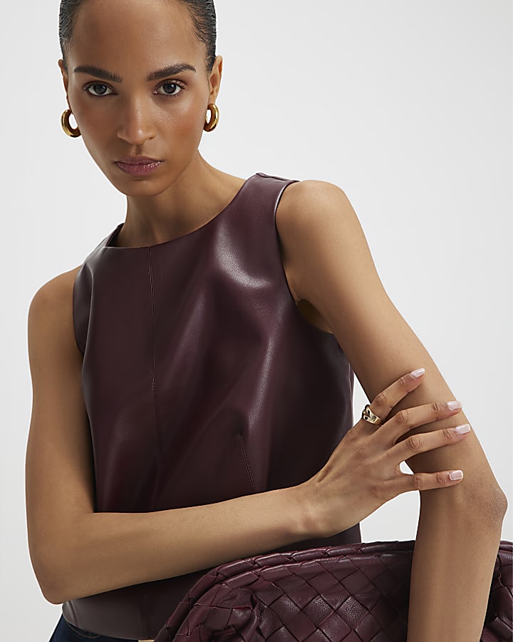 River Island Red Faux Leather Shell Top